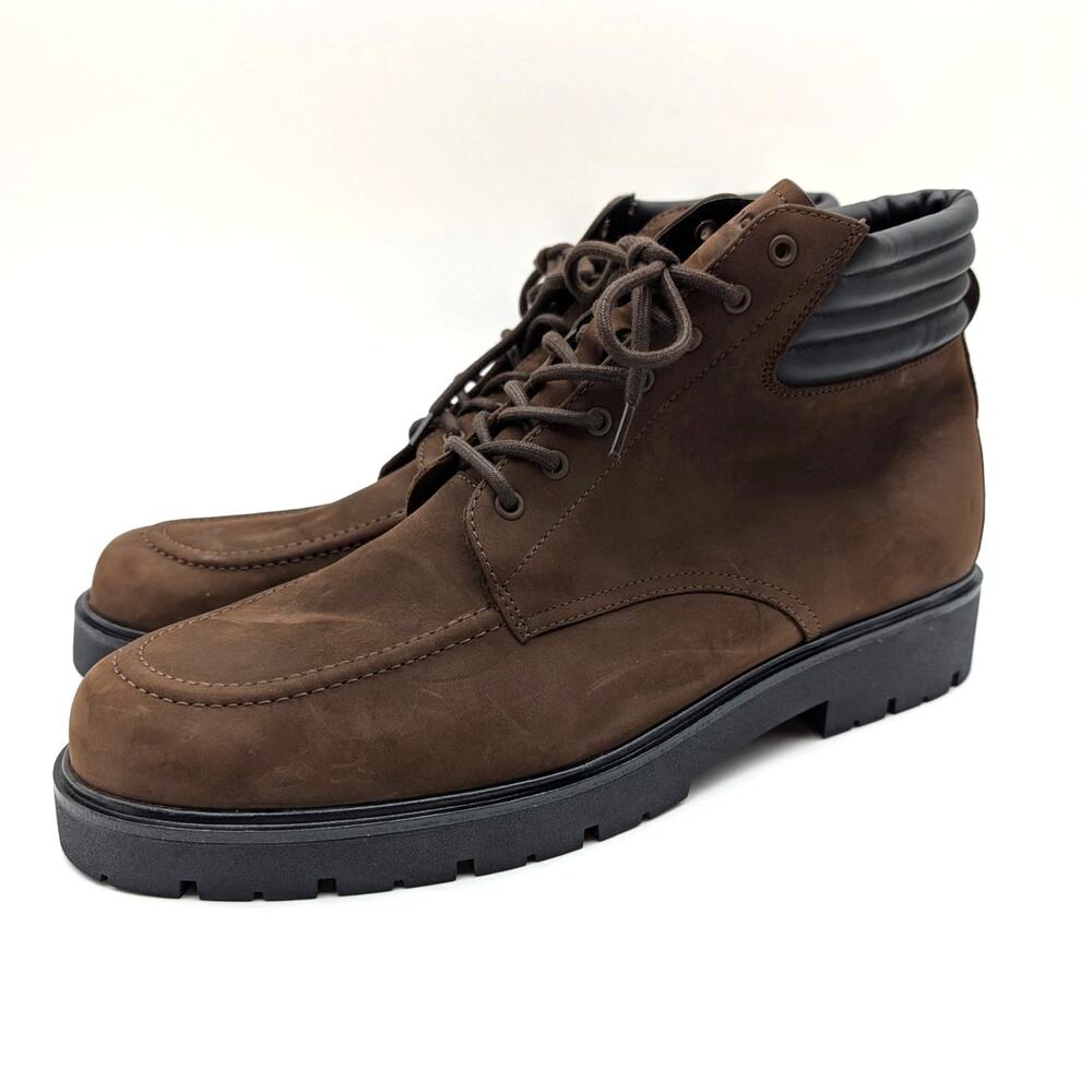 Vince Leonard Lace-Up Lug Sole Boots Round Toe Men's Brown Size US13M EU47.5